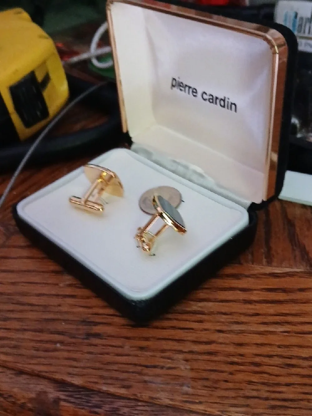 Pierre Cardin Gold-Tone Cufflinks with Black Inlay